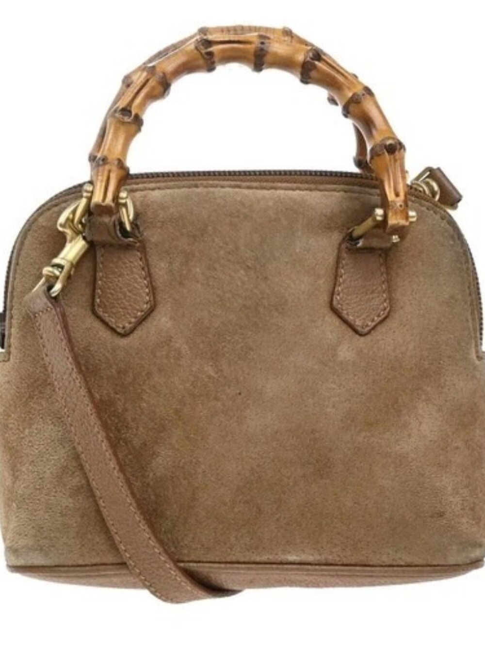 GUCCI Logo Bamboo 2Way Mini Shoulder Hand Bag Suede Leather Brown GHW 62EG353